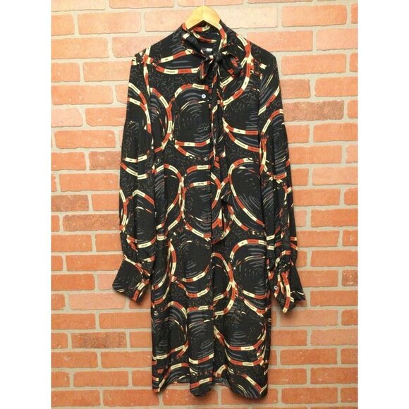 Rokh Womens Scarf Frill Dress Size 8 Silk Button Front Long Balloon Sleeve - Picture 1 of 8